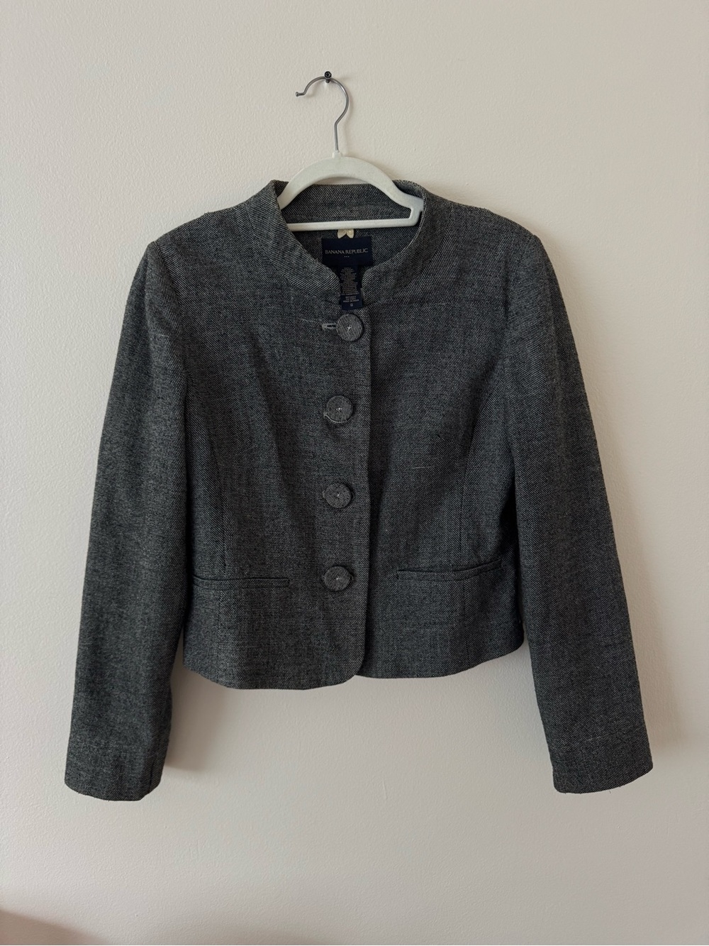 Banana Republic gray cropped wool tweed blazer